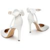 imageTrary Heels for Women Closed Pointed Toe Heels Womens Pumps Stiletto High Heels with Bow Knot Comfortable Ankle Strap Office Party Wedding Dress Shoes 374quot HeelsPu White