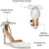 imageTrary Heels for Women Closed Pointed Toe Heels Womens Pumps Stiletto High Heels with Bow Knot Comfortable Ankle Strap Office Party Wedding Dress Shoes 374quot HeelsPu White