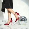 imageTrary Heels for Women Closed Pointed Toe Heels Womens Pumps Stiletto High Heels with Bow Knot Comfortable Ankle Strap Office Party Wedding Dress Shoes 374quot HeelsWine Red