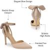 imageTrary Heels for Women Closed Pointed Toe Heels Womens Pumps Stiletto High Heels with Bow Knot Comfortable Ankle Strap Office Party Wedding Dress Shoes 374quot HeelsNude
