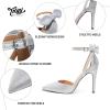 imageTrary Heels for Women Closed Pointed Toe Heels Womens Pumps Stiletto High Heels with Bow Knot Comfortable Ankle Strap Office Party Wedding Dress Shoes 374quot HeelsSilky Silver