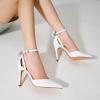 imageTrary Heels for Women Closed Pointed Toe Heels Womens Pumps Stiletto High Heels with Bow Knot Comfortable Ankle Strap Office Party Wedding Dress Shoes 374quot HeelsPu White