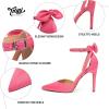 imageTrary Heels for Women Closed Pointed Toe Heels Womens Pumps Stiletto High Heels with Bow Knot Comfortable Ankle Strap Office Party Wedding Dress Shoes 374quot HeelsSuede Hot Pink