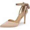 imageTrary Heels for Women Closed Pointed Toe Heels Womens Pumps Stiletto High Heels with Bow Knot Comfortable Ankle Strap Office Party Wedding Dress Shoes 374quot HeelsNude