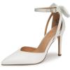 imageTrary Heels for Women Closed Pointed Toe Heels Womens Pumps Stiletto High Heels with Bow Knot Comfortable Ankle Strap Office Party Wedding Dress Shoes 374quot HeelsPu White