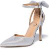 imageTrary Heels for Women Closed Pointed Toe Heels Womens Pumps Stiletto High Heels with Bow Knot Comfortable Ankle Strap Office Party Wedding Dress Shoes 374quot HeelsSilky Silver