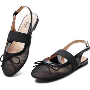 imageTrary Mary Jane Shoes Women Ballet Flats Bow Flats Shoes Slingback DressyMesh Black