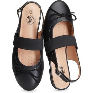 imageTrary Mary Jane Shoes Women Ballet Flats Bow Flats Shoes Slingback DressyPu Black