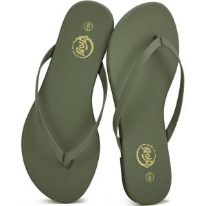 imageTrary Round Toe Memory Foam Sandals for Women Vegan Leather NonSlip Beach Pool Travel Flip Flops Comfortable Summer Casual Shoes with 5mm CushionGreen