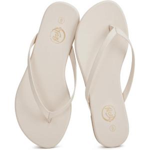 imageTrary Round Toe Memory Foam Sandals for Women Vegan Leather NonSlip Beach Pool Travel Flip Flops Comfortable Summer Casual Shoes with 5mm CushionOffwhite
