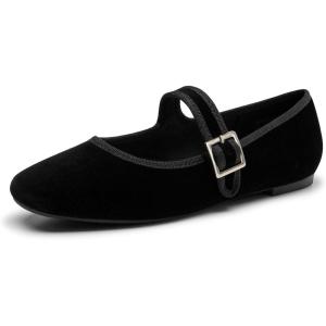 imageTrary Womens Ballet FlatsSquare Toe Velvet Mary Jane Shoes WomenComfortable Dress Shoes for Women DressyBlack Velvet