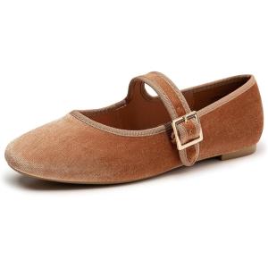 imageTrary Womens Ballet FlatsSquare Toe Velvet Mary Jane Shoes WomenComfortable Dress Shoes for Women DressyBrown Velvet