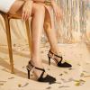 imageTrary Black Silver Gold Heels for Women Pointed Toe Stiletto Heels Sandals Slingback Crisscross Strap 37 Inches Adjustable Buckle Womens Pumps Fashion Comfortable Dress Shoes Party Prom WeddingBlack