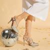 imageTrary Black Silver Gold Heels for Women Pointed Toe Stiletto Heels Sandals Slingback Crisscross Strap 37 Inches Adjustable Buckle Womens Pumps Fashion Comfortable Dress Shoes Party Prom WeddingGlittersilver