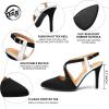 imageTrary Black Silver Gold Heels for Women Pointed Toe Stiletto Heels Sandals Slingback Crisscross Strap 37 Inches Adjustable Buckle Womens Pumps Fashion Comfortable Dress Shoes Party Prom WeddingBlack