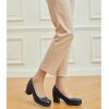 imageTrary Womens Chunky Low Block Heels Slip on PumpsComfortable Classic Closed Round Toe Work Dress Wedding Office Lady Pumps ShoesNavy Blue