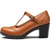 imageTrary Womens Pumps Classic TStrap Round Toe Mary Jane Shoes for Women Comfortable Low Chunky Block Heels Oxfords Dress Work Pumps Shoes for WomenBrown Pu