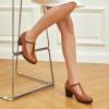 imageTrary Womens Pumps Classic TStrap Round Toe Mary Jane Shoes for Women Comfortable Low Chunky Block Heels Oxfords Dress Work Pumps Shoes for WomenBrown Pu