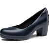 imageTrary Womens Chunky Low Block Heels Slip on PumpsComfortable Classic Closed Round Toe Work Dress Wedding Office Lady Pumps ShoesNavy Blue