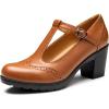 imageTrary Womens Pumps Classic TStrap Round Toe Mary Jane Shoes for Women Comfortable Low Chunky Block Heels Oxfords Dress Work Pumps Shoes for WomenBrown Pu