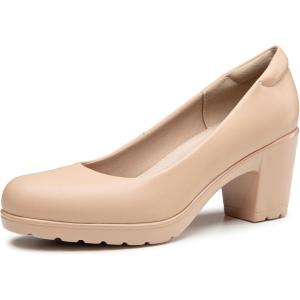 imageTrary Womens Chunky Low Block Heels Slip on PumpsComfortable Classic Closed Round Toe Work Dress Wedding Office Lady Pumps ShoesApricot
