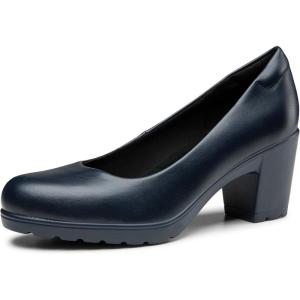 imageTrary Womens Chunky Low Block Heels Slip on PumpsComfortable Classic Closed Round Toe Work Dress Wedding Office Lady Pumps ShoesNavy Blue