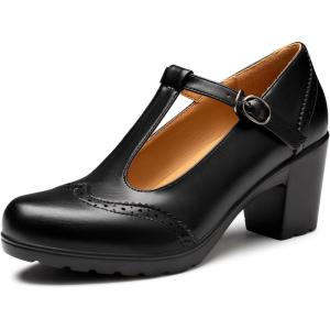 imageTrary Womens Pumps Classic TStrap Round Toe Mary Jane Shoes for Women Comfortable Low Chunky Block Heels Oxfords Dress Work Pumps Shoes for WomenBlackpu