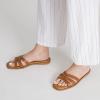 imageTrary Womens Flat Sandals Open Square Toe Slip on Slippers Casual Dressy Comfortable Soft Leather Summer Fashion Slide Sandals for Women Vacation Beach PartyBrown