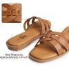 imageTrary Womens Flat Sandals Open Square Toe Slip on Slippers Casual Dressy Comfortable Soft Leather Summer Fashion Slide Sandals for Women Vacation Beach PartyBrown
