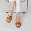 imageTrary Womens Flat Sandals Open Square Toe Slip on Slippers Casual Dressy Comfortable Soft Leather Summer Fashion Slide Sandals for Women Vacation Beach PartyBrown