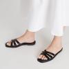 imageTrary Womens Flat Sandals Open Square Toe Slip on Slippers Casual Dressy Comfortable Soft Leather Summer Fashion Slide Sandals for Women Vacation Beach PartyBlack