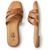 imageTrary Womens Flat Sandals Open Square Toe Slip on Slippers Casual Dressy Comfortable Soft Leather Summer Fashion Slide Sandals for Women Vacation Beach PartyBrown