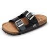 imageTrary Womens Sandals Cork Footbed Slide Sandals Comfortable Slip On Slides Summer Beach Flip Flops with Adjustable Buckle Casual Flat SandalsBlack