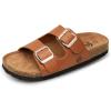 imageTrary Womens Sandals Cork Footbed Slide Sandals Comfortable Slip On Slides Summer Beach Flip Flops with Adjustable Buckle Casual Flat SandalsBrown