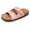 imageTrary Womens Sandals Cork Footbed Slide Sandals Comfortable Slip On Slides Summer Beach Flip Flops with Adjustable Buckle Casual Flat SandalsNudepink