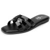imageTrary Womens Flat Sandals Open Square Toe Slip on Slippers Casual Dressy Comfortable Soft Leather Summer Fashion Slide Sandals for Women Vacation Beach PartyBlack