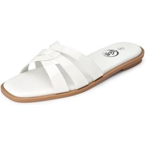 imageTrary Womens Flat Sandals Open Square Toe Slip on Slippers Casual Dressy Comfortable Soft Leather Summer Fashion Slide Sandals for Women Vacation Beach PartyWhite