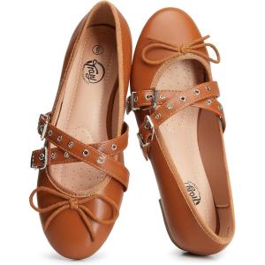 imageTrary Womens Mary Jane Shoes Memory Foam Ballet Flats BlackBrown