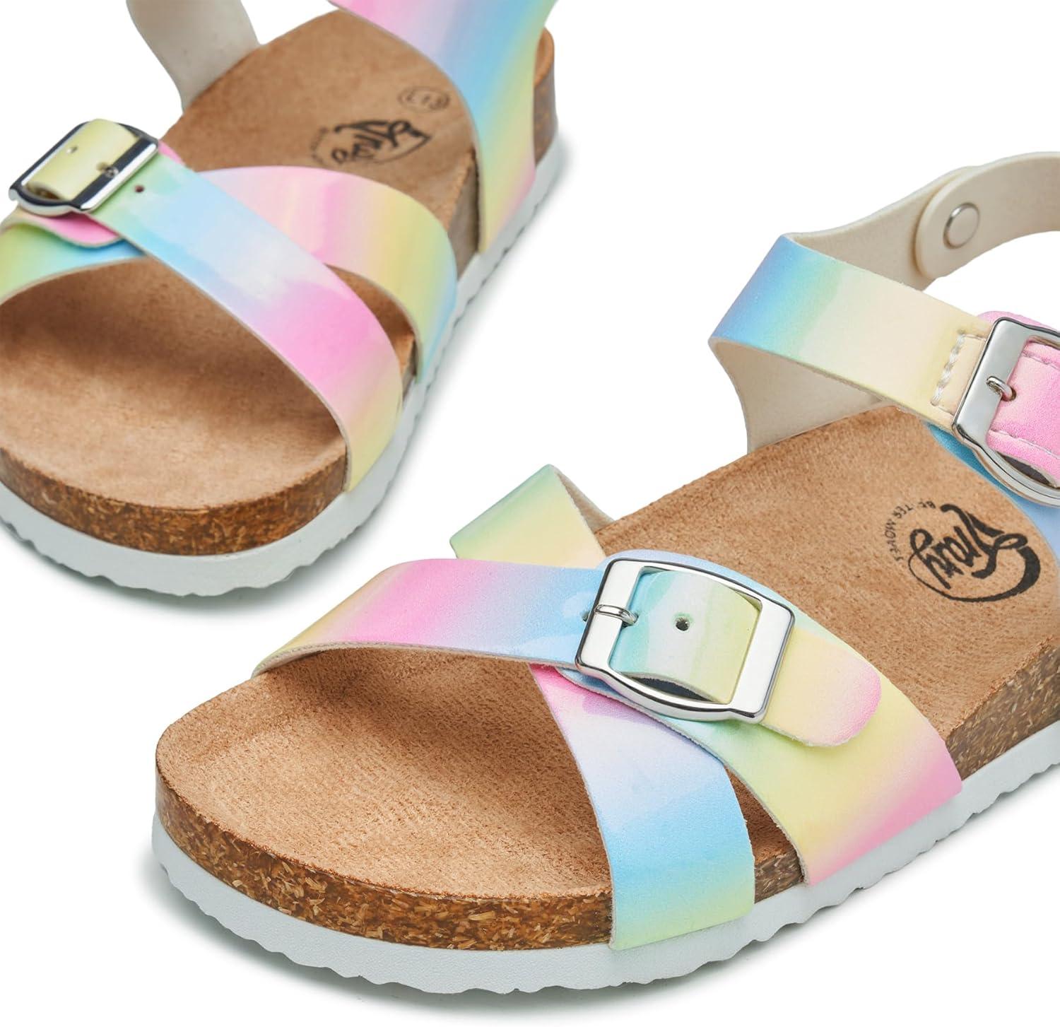imageTrary Girls Sandals Open Toe Casual Summer Shoes with Cork Footbed Comfortable Flat Sandals for Little KidsMulticolor