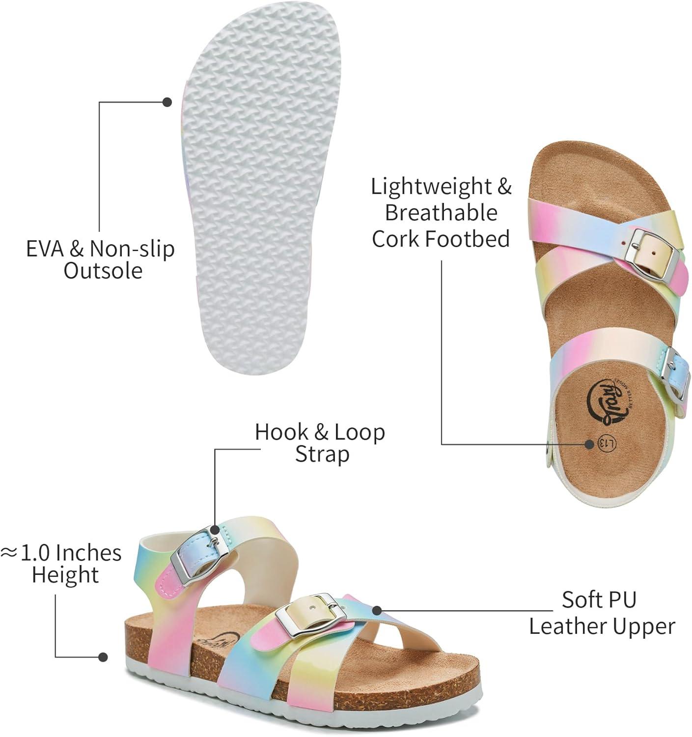 imageTrary Girls Sandals Open Toe Casual Summer Shoes with Cork Footbed Comfortable Flat Sandals for Little KidsMulticolor