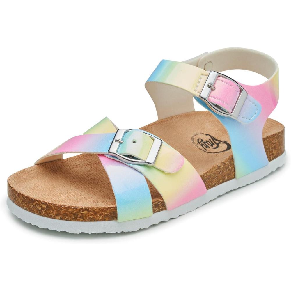 imageTrary Girls Sandals Open Toe Casual Summer Shoes with Cork Footbed Comfortable Flat Sandals for Little KidsMulticolor