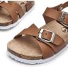 imageTrary Girls Sandals Open Toe Casual Summer Shoes with Cork Footbed Comfortable Flat Sandals for Little KidsBrown