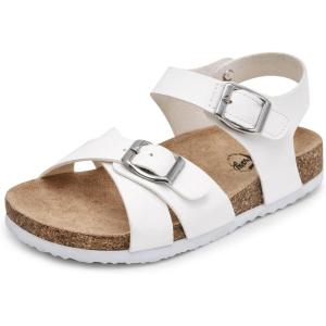 imageTrary Girls Sandals Open Toe Casual Summer Shoes with Cork Footbed Comfortable Flat Sandals for Little KidsWhite