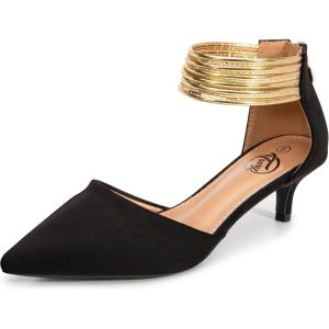 imageTrary Kitten Heels for Women Closed Pointed Toe Low Stiletto Heels Pumps Shoes Women Comfortable Ankle Strap Pumps 2quot Heel Party Dressy ShoesBlack