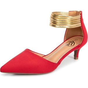 imageTrary Kitten Heels for Women Closed Pointed Toe Low Stiletto Heels Pumps Shoes Women Comfortable Ankle Strap Pumps 2quot Heel Party Dressy ShoesRed