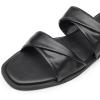 imageTrary Sandals WomenLeather Slides Women Comfortable Memory Foam Sandals for Women FootwearFashion Flat Summer Sandals for Women 2025Bblack