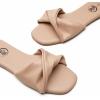 imageTrary Sandals WomenLeather Slides Women Comfortable Memory Foam Sandals for Women FootwearFashion Flat Summer Sandals for Women 2025Nude