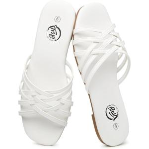 imageTrary Sandals WomenLeather Slides Women Comfortable Memory Foam Sandals for Women FootwearFashion Flat Summer Sandals for Women 2025Cwhite