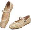 imageTrary Mary Jane Shoes Women Woven Flats for Women Dressy Ballet Flats Squared Toe Mesh Mary Jane Flats ShoesBeige Woven