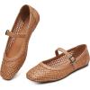 imageTrary Mary Jane Shoes Women Woven Flats for Women Dressy Ballet Flats Squared Toe Mesh Mary Jane Flats ShoesBrown Woven